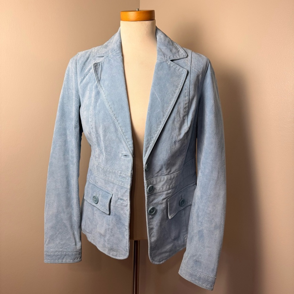 MADISON Y2K Retro Style Suede Jacket w/ Contrast Stitching LIGHT BLUE / SIZE 8
